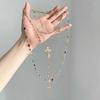 Bohemian Retro Rhinestone Multi-layer Cross Necklace, Women's Fashion Clavicle Chain