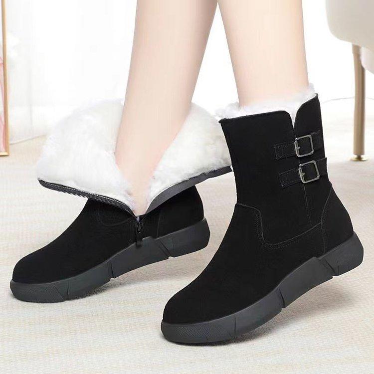 Winter Women's Long Tube Snow Boots Flat Suede Fleece Lined Non-Slip Cotton plus Size Short Snow Boots