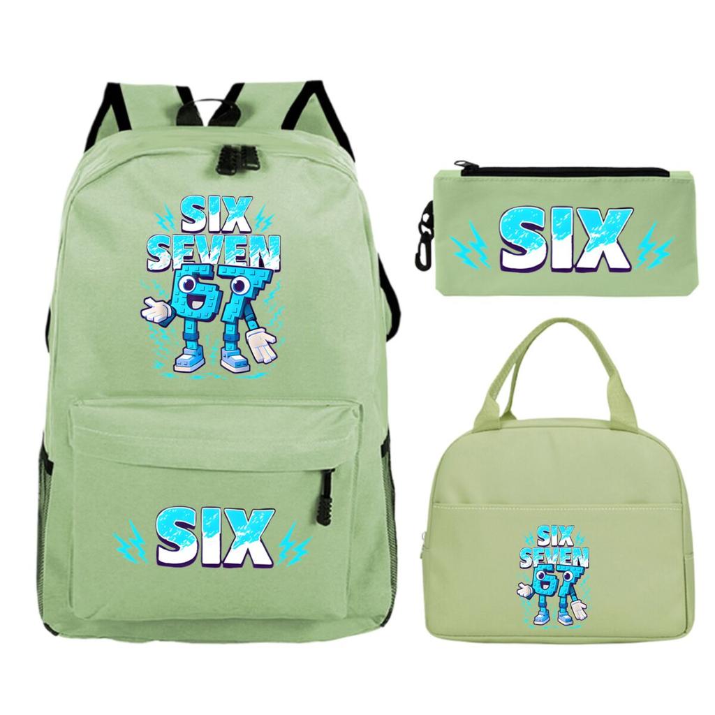Fun Six Seven Print 3Pcs/Set Backpack Teen Boy Girl Back To School Schoolbag 67 Italian Brainrot Lunch Bag Rucksack Pencil Case
