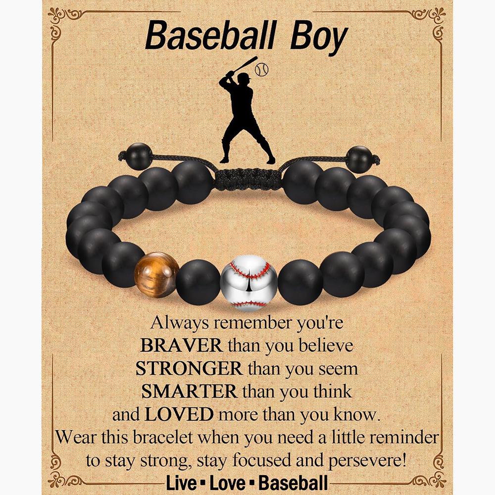 Adjustable Sports Bead Bracelet for Men: Football, Baseball, Basketball Stones