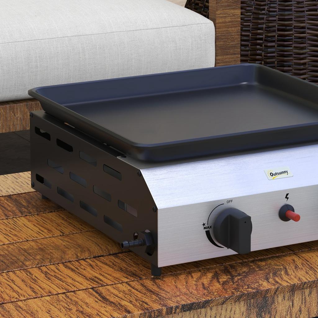 Gas Barbecue Griddle with 2 Burners, Non-Stick Top and 4.8kw Power, Silver