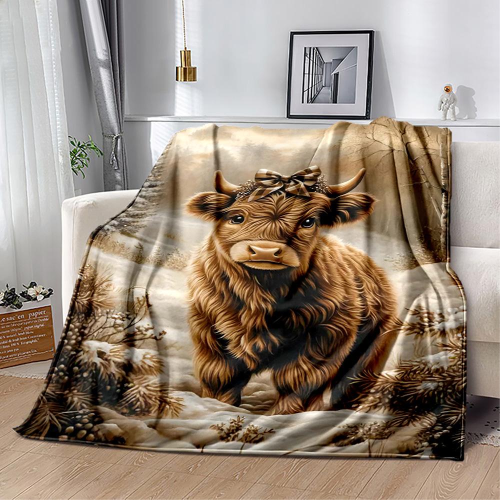 Highland Cow Selfie Flannel Blanket,Lightweight,Office Blanket,Sofa Blanket,Comfortable Blanket