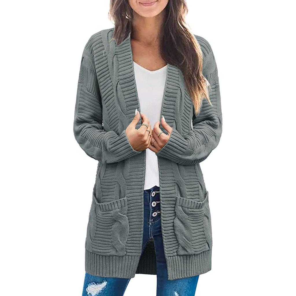 Women S Long Cable Knit Open Front Cardigan Sweater With Pockets