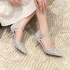 Luxury Rhinestone One-word Buckle Hollow High Heels Women's Summer, Pointed Stiletto Mesh Silver Single Shoes Women's Skirt