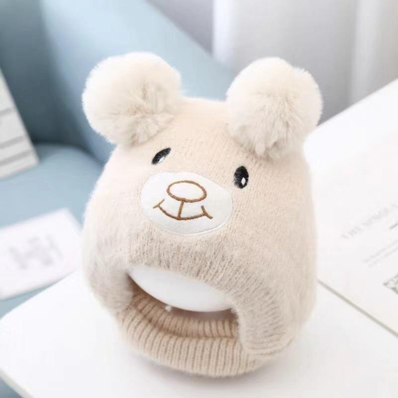 Cute Cartoon Bear Baby Hat Scarf Winter Warm Double Pompom Ear Protection Hats Bonnet Newborn Toddler Boy Girl Beanies