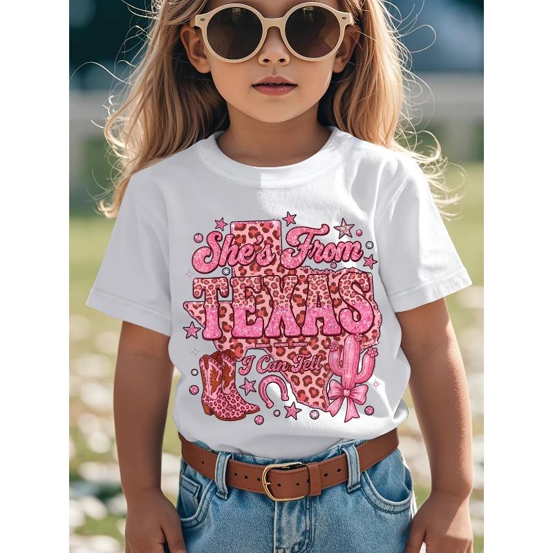 European sizes She S from Texas I Can Tell Retro Vintage Texas S Kids T-Shirt, Comfortable And Casual Round Neck Short Sleeves, for Teenager 110 белый