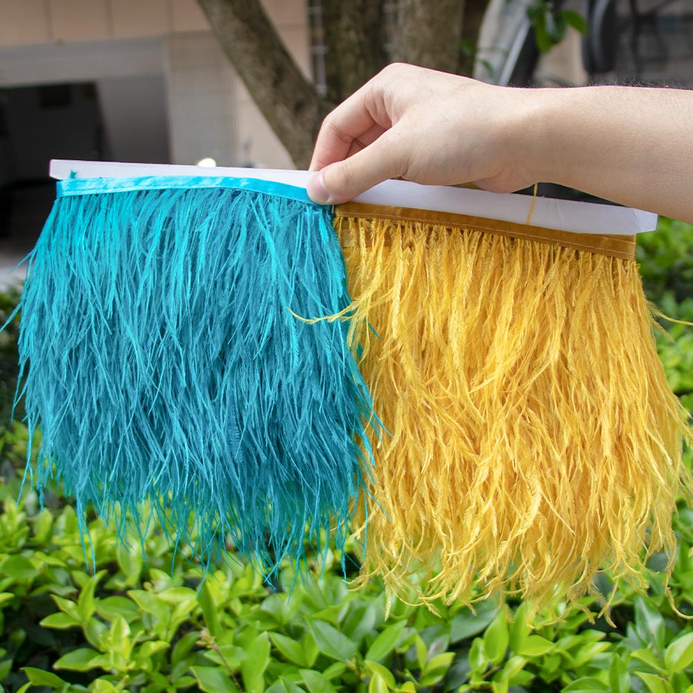 1 Meter Ostrich feather Trim Ribbon Dyed Various Long Ostrich Fringe 8-10CM feathers for crafts Dress/skirt Sewing Accessory