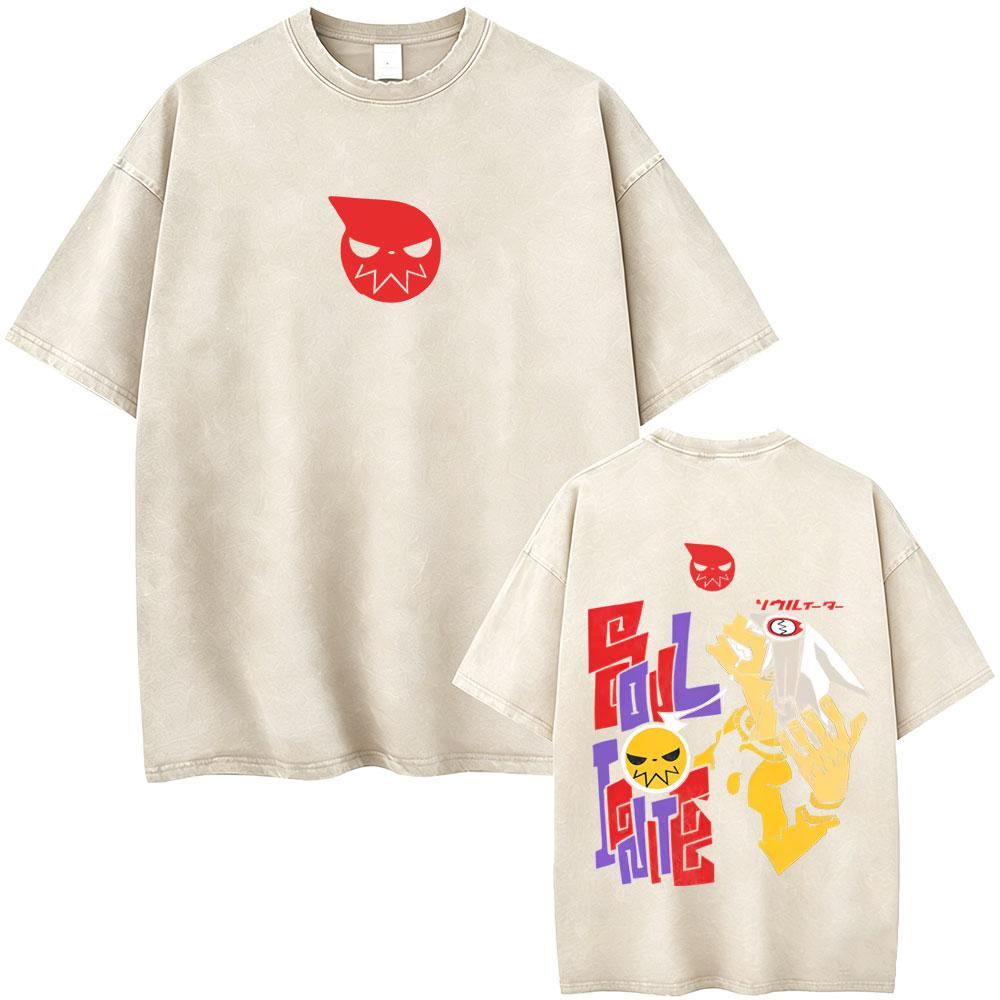 Washed Vintage Anime Soul Eater Black Star Graphic Tshirt Mens Retro Manga T Shirt Men Women Fashion Casual Oversized Tshirts