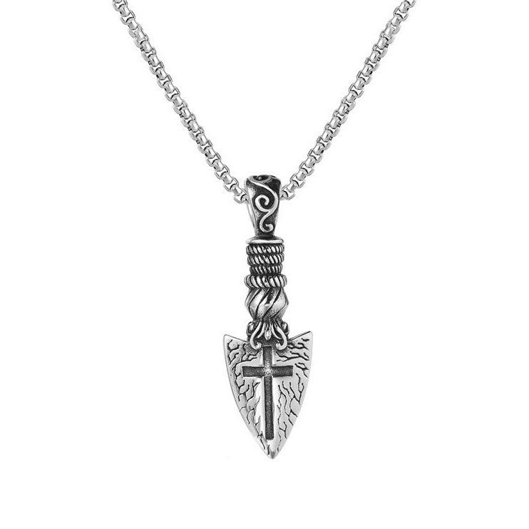 2026 Trendy Men's Flame Cross Stainless Steel Vintage Necklace Pendant