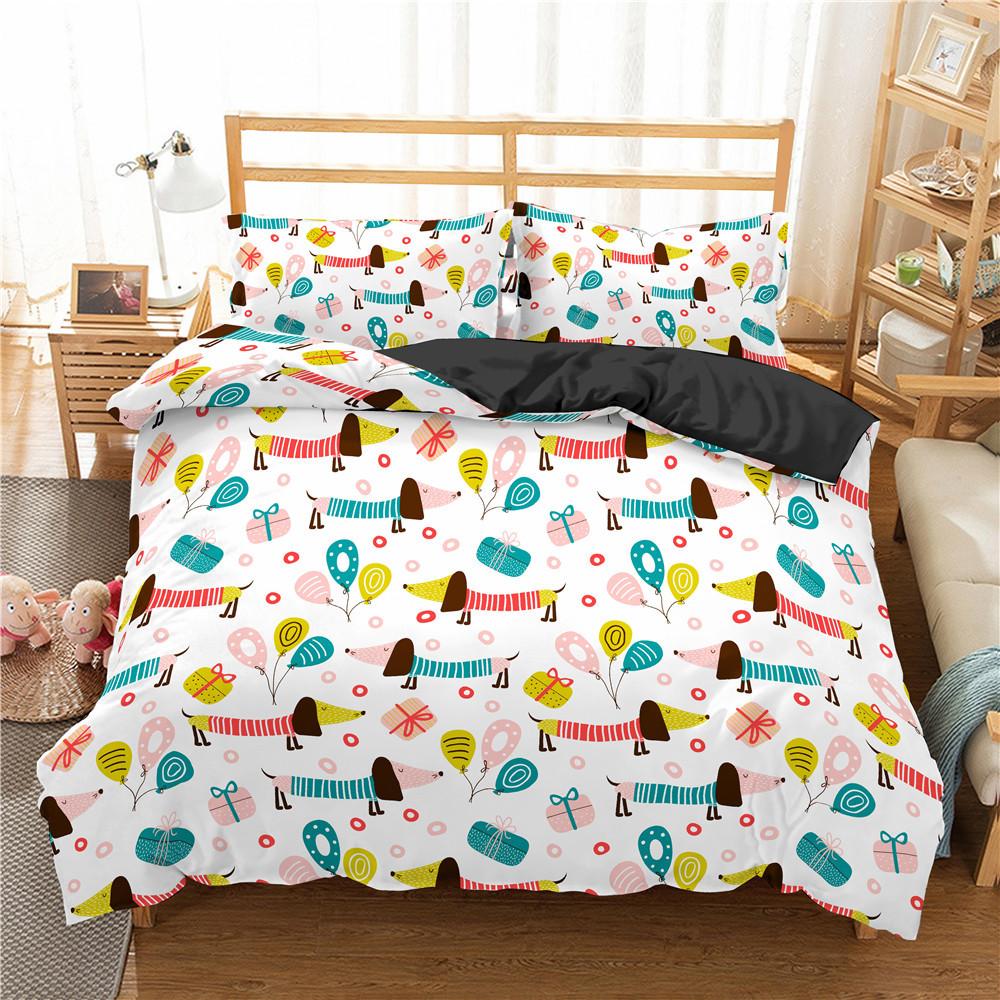 Print Cartoon Animal Dachshund Bedding Set Bedroom Decorative Quilt Cover With Pillowcases Cute Pet Dog,Dinosaur,deer,unicorn