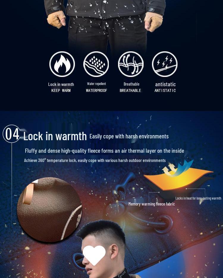 Men's Tactical Outdoor Camouflage Soft Shell Jacket - Windproof Waterproof Fleece Coat for Mountaineering