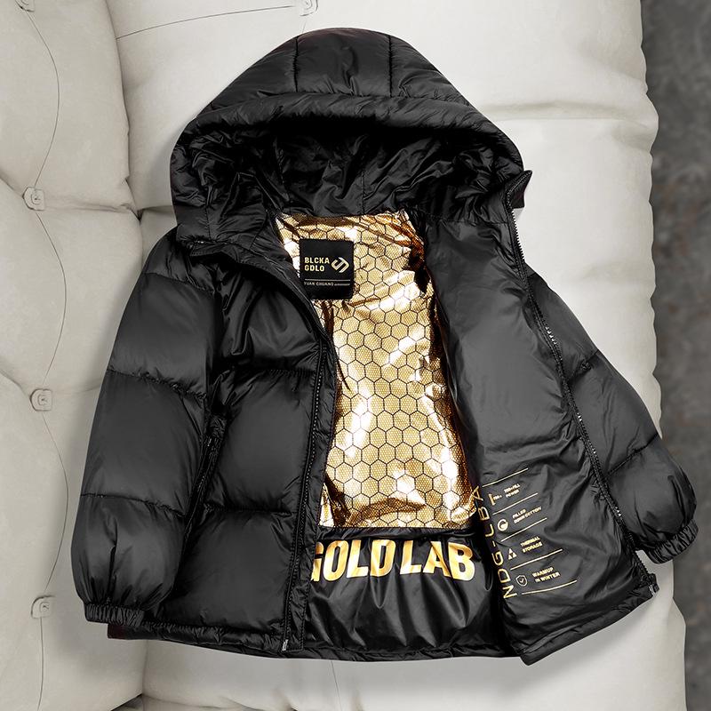 Kids' Black & Gold Thickened Down Puffer Jacket - Winter Coat for Boys & Girls
