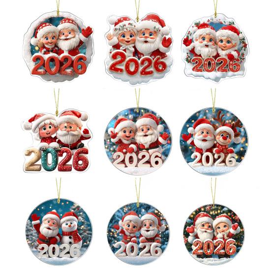 Christmas Santa Ornament 2026 Round 2D Acrylic Santa Claus Christmas Tree Ornament for Holiday New Year Home Decor