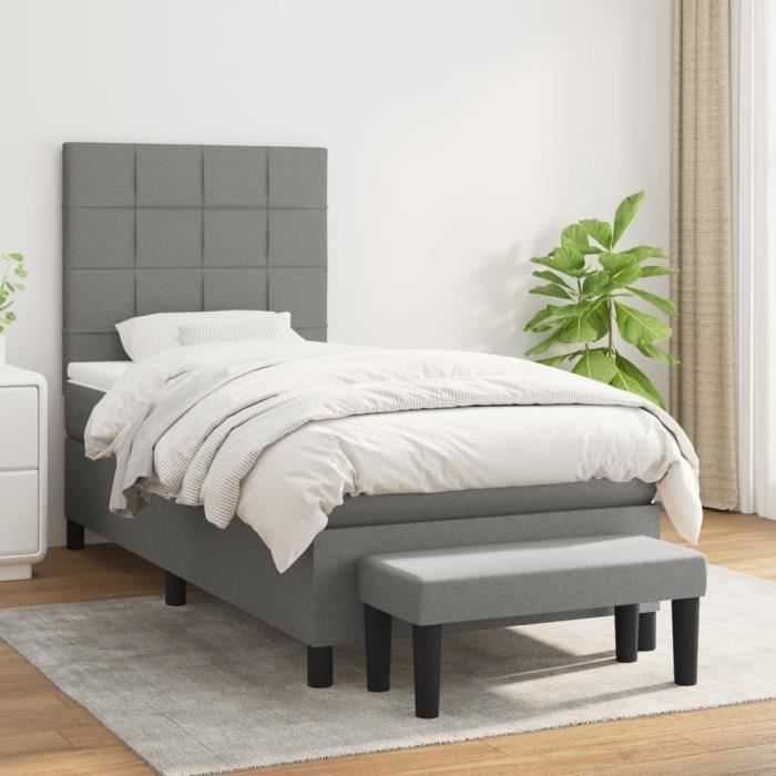 VidaXL Divan Bed with Mattress Dark Grey 90x200 Cm Fabric - Model 3136566