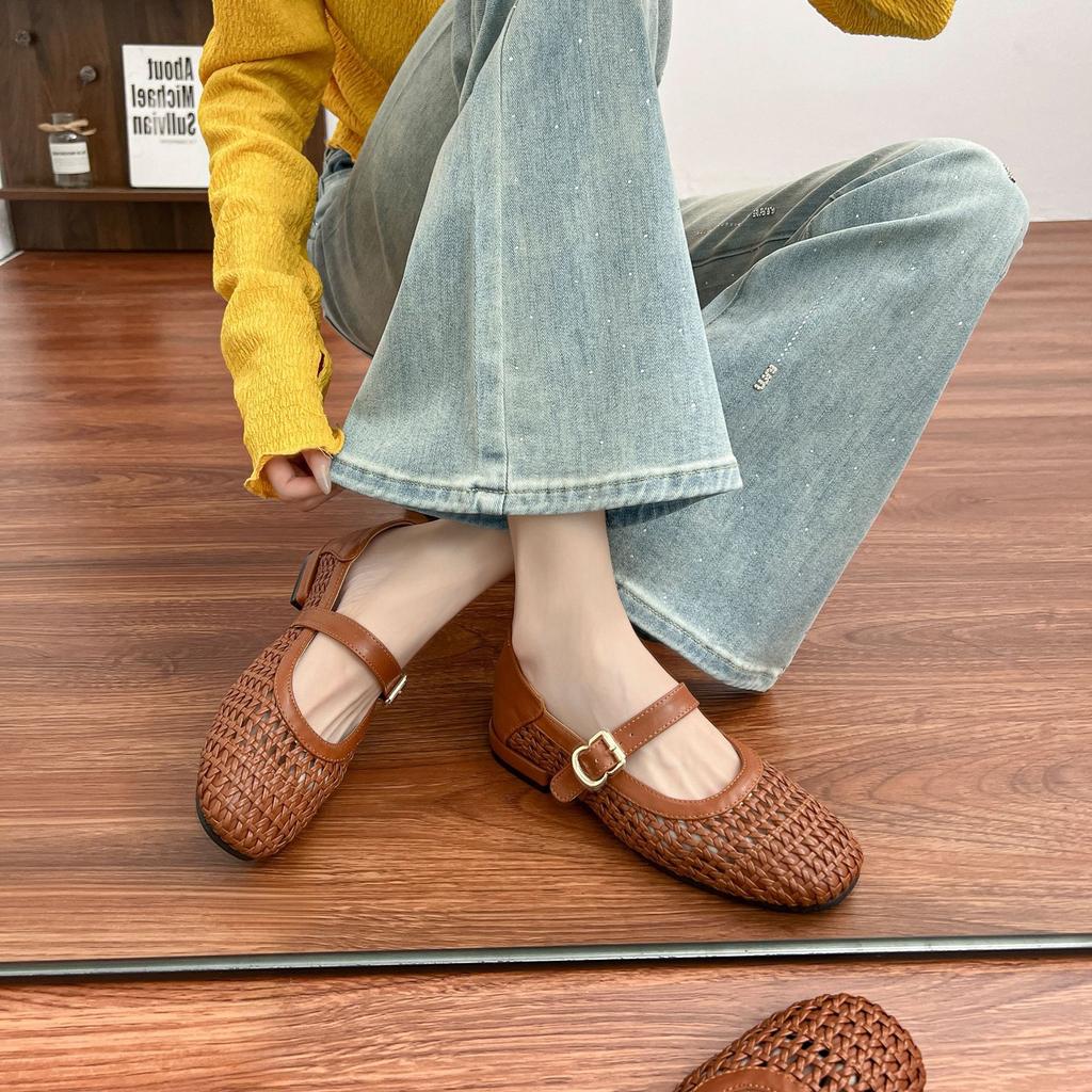Autumn New Single Shoes Women's Niche Weaving Italian Style High-end Temperament Retro Women's Shoes Soft-soled Mary Jane Shoes