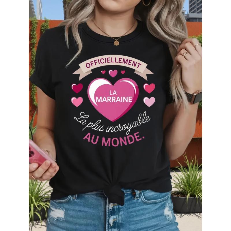 Women's French Godmother Theme Loose T-Shirt - Warm Heart Graphic Casual Short Sleeve, Identity Memorial Versatile Top