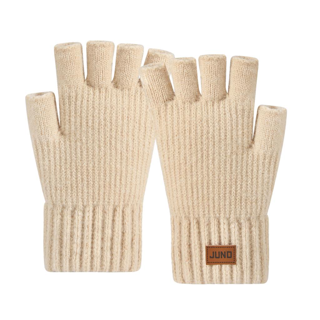 Thickened Leaky Finger Gloves In Autumn and Winter Plus Velvet Knitted Cold and Warm Half Part Writing Wool Double Layer Half Finger Gloves