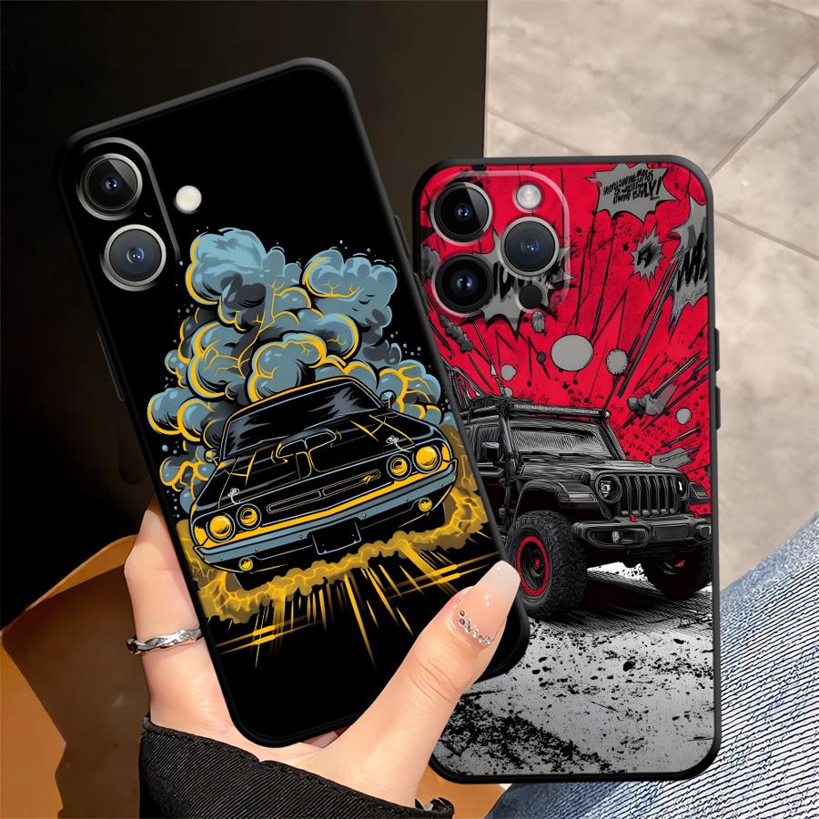 Retro Cartoon Car Case for Apple iPhone 17 Pro Max 12 XR XS MAX 14 15 Pro 7 8 16 Air 11 13 Funda Phone Cover