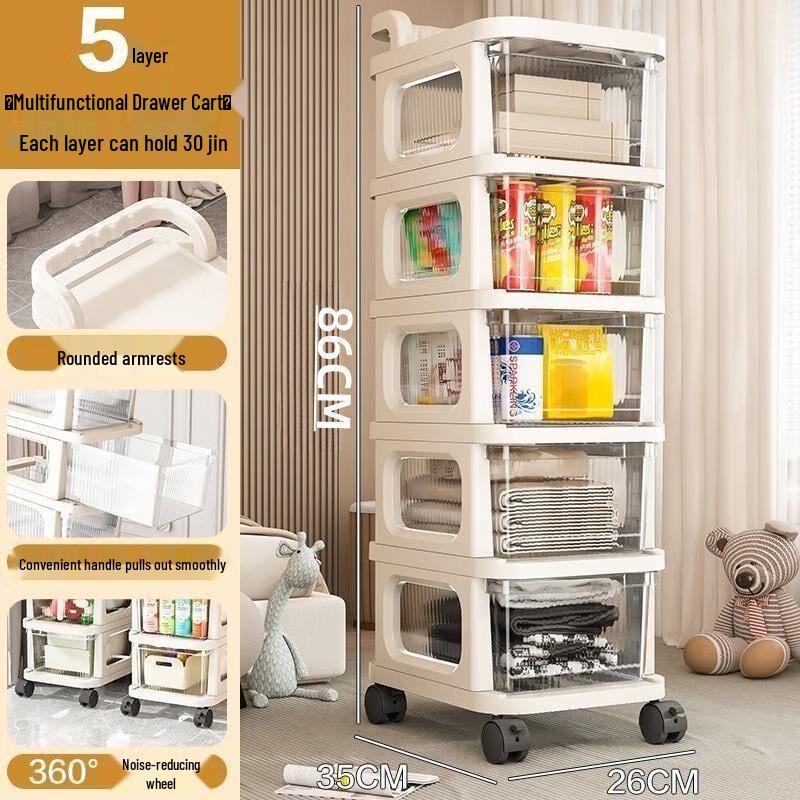 3-Tier Mobile Storage Trolley with Drawers