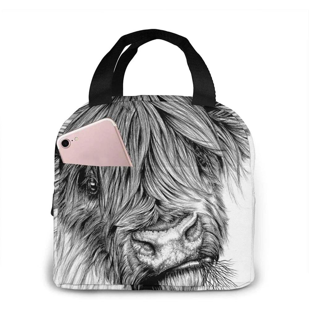 Genți de prânz amuzante cu vacă Highland pentru bărbați femei cutie de prânz izolată geantă tote frigorifică pentru muncă călătorie picnic, Multicolor