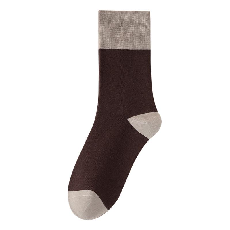Women's Spring and Autumn Color-matched Comfortable Mid-calf Socks, Simple and Retro Casual Breathable Sports Socks, Cotton Socks
