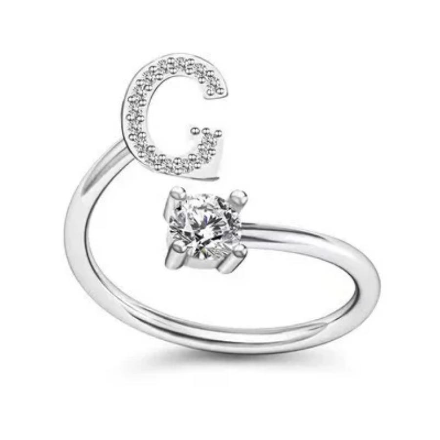 Zircon Initial A-Z Letter Rings for Women Girl Adjustable Opening Ring Name Alphabet Female Wedding Fashion Jewelry Gift