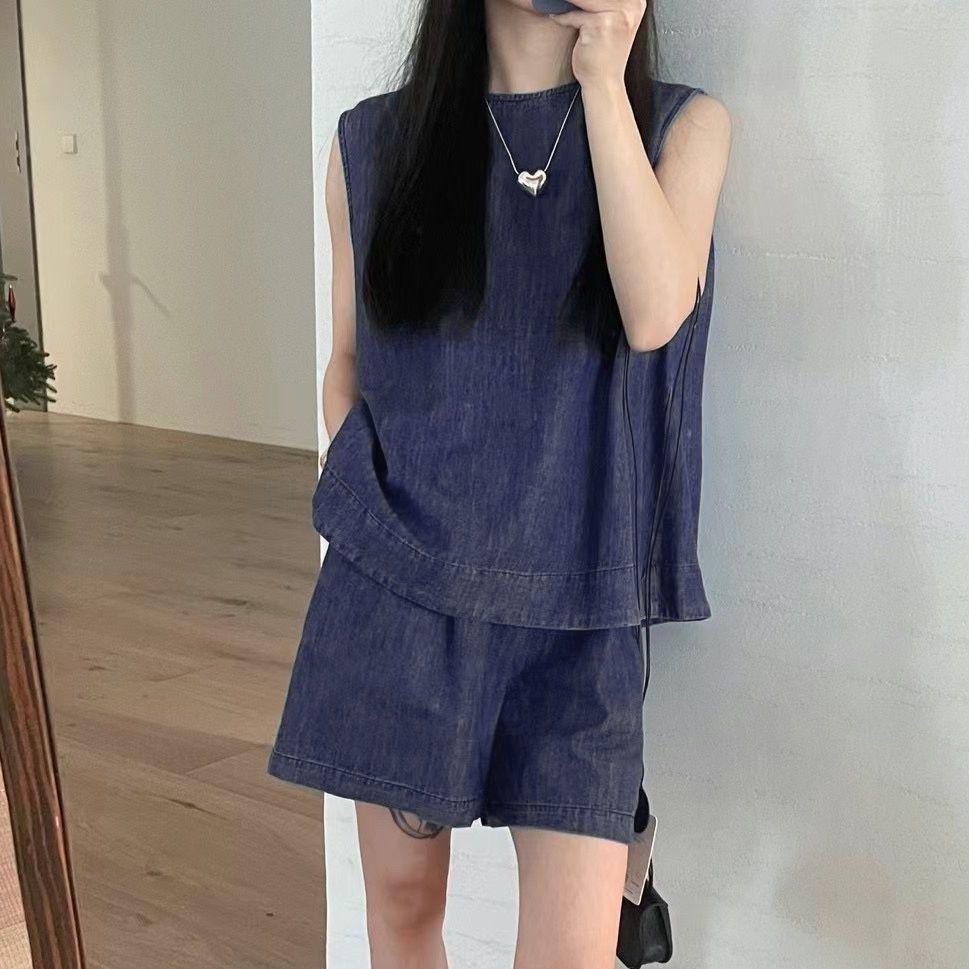 Women's Sleeveless Denim Vest & High-Waisted Shorts Summer Set