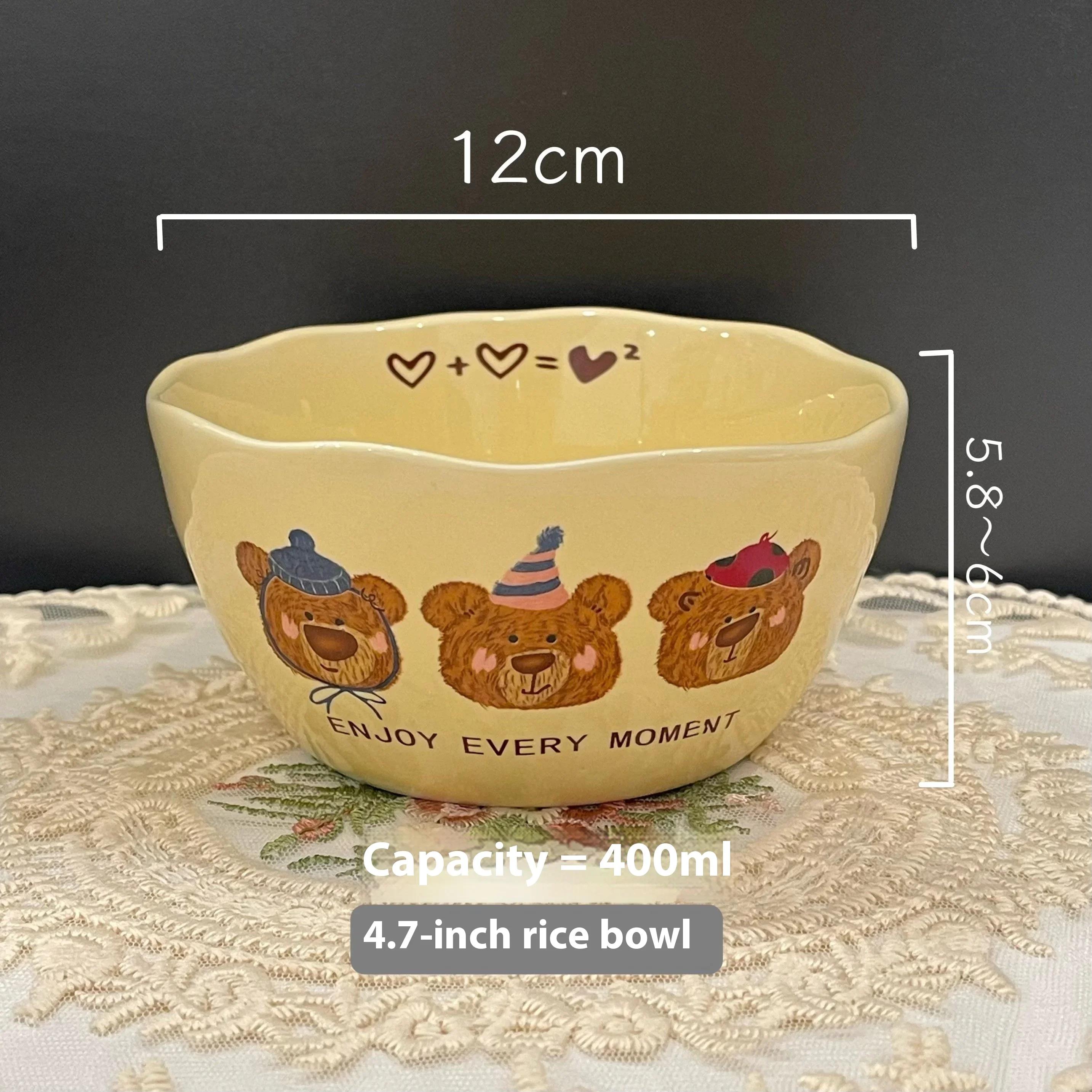 

Korean Style Three Little Bear Cartoon Bowls Cute Tableware Cartoon Household Thickened Ceramic Bowl Plate Cutlery Set Soup Bowl