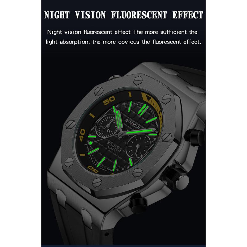 SANDA New Luminous Men's Quartz Watch Nails, Wodoodporne trendy Męskie zegarki kwarcowe