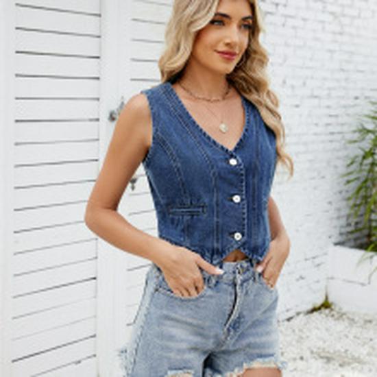 European and American Sailor Collar Denim Jacket - Women's Spring/Summer Collection
