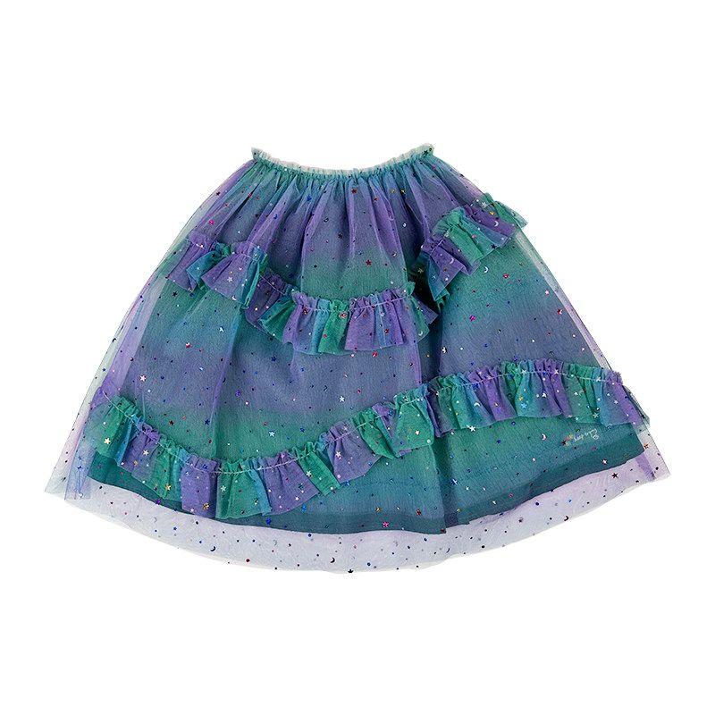 Toothpick Pills and Friends Girls Skirt New Girls Western Style Gradient Mesh Skirts Princess Dress Summer Purple Green Gradient 110
