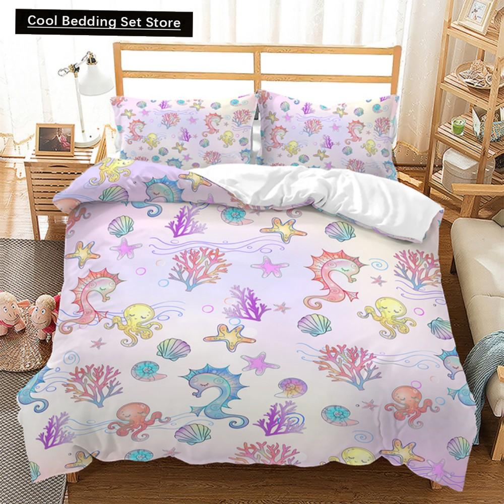Beautiful Rainbow Mermaid Bedding Set Polyester Duvet Cover Set Single Full Twin Queen Comforter Sets for Girls Women Bed Linen