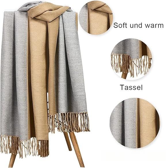 200*70cm Kunstig Kasjmirskjerf for Kvinner Ullskjerf Dobbeltsidig Stil Dusker Vinter Tykt Oversized Skjerf Sjal