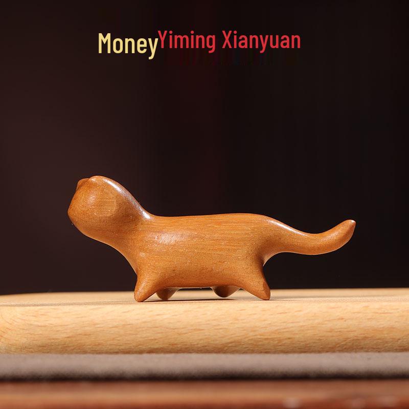 Rosewood Cat Ornament: Cute Solid Wood Figurine - Creative Birthday Gift