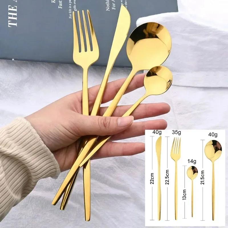 5/24Pcs Black Handle Golden Cutlery Set Stainless Steel Steak Knife Fork Spoon Tableware Dessert Spoon Festival Kitchen Cutlery