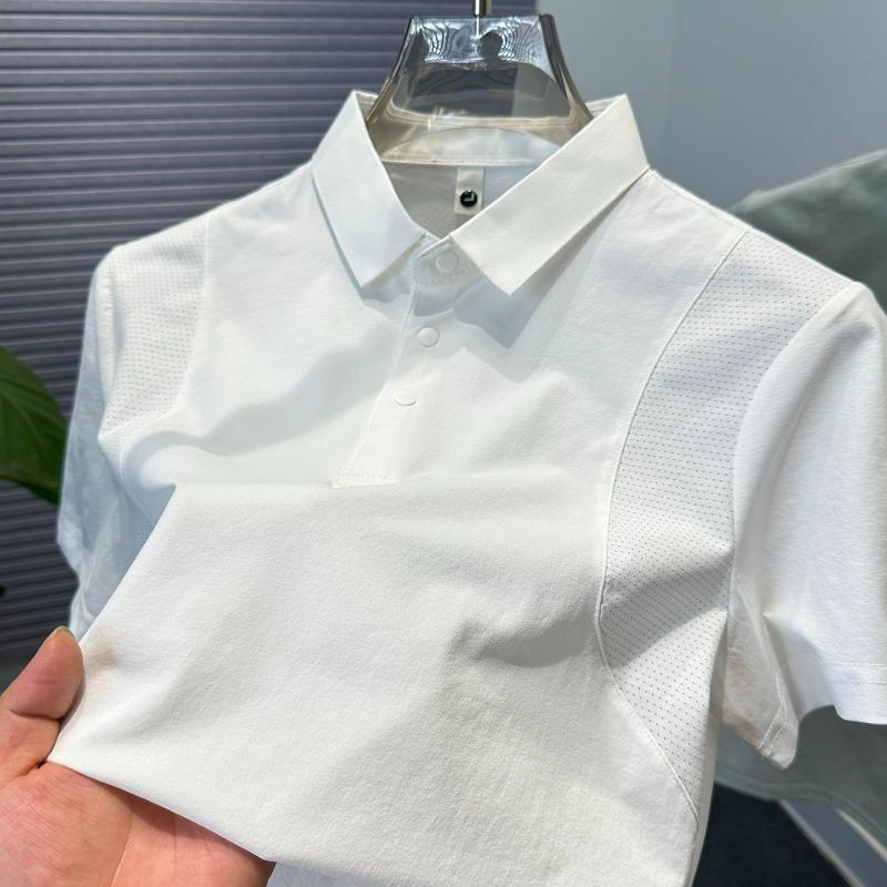 Men Breathable Mesh Panel Short Sleeve Polo Shirt Casual Loose Lightweight Business Casual Summer Top