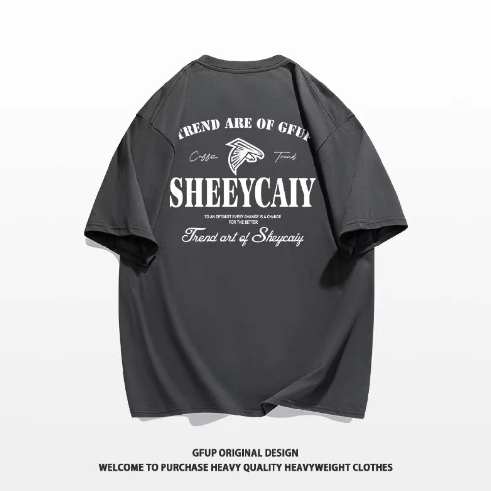 Summer Fashion Heavyweight Retro Men's English Letters 100% Cotton Printed Round Neck High-quality Casual Fitness Street T-shirt