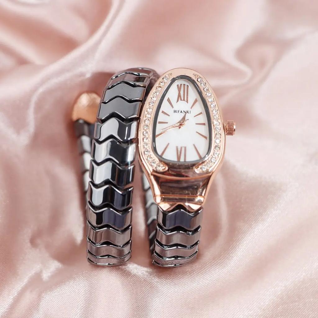 Fashion Black Snake Hot Sell Quartz Watches Women's Full Diamond Steel Strap Watch For Women Bling Unique Luxury Clock Relogio