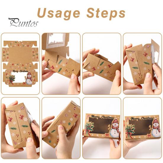 Decorative Bakery Boxes 6Pcs Christmas Paper Gift Boxes, Xmas Color Printed Foldable Cookie Treat Festive Party Favor Holiday Packaging for Desserts,