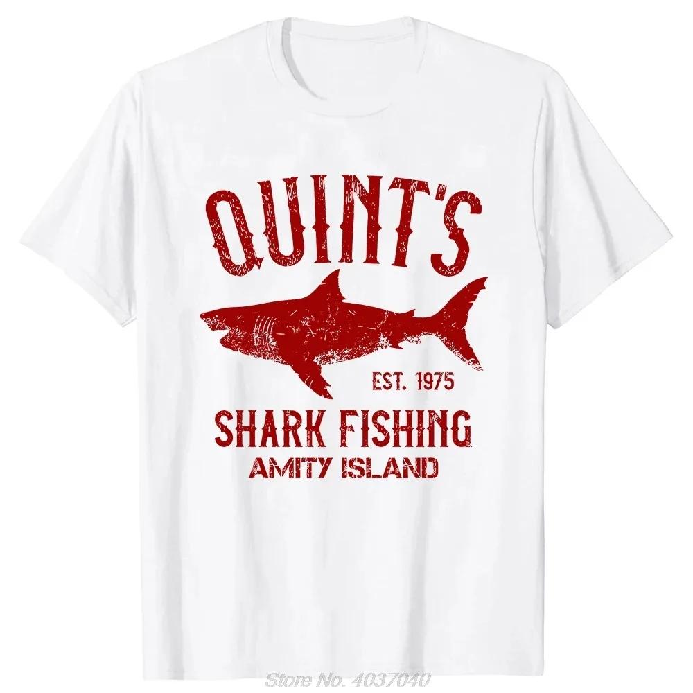 Quints Shark JAWS Amity Island 1975 Navy Tshirt Men Clothing Casual Basic T Shirt Fitness Tshirt Tees Tops