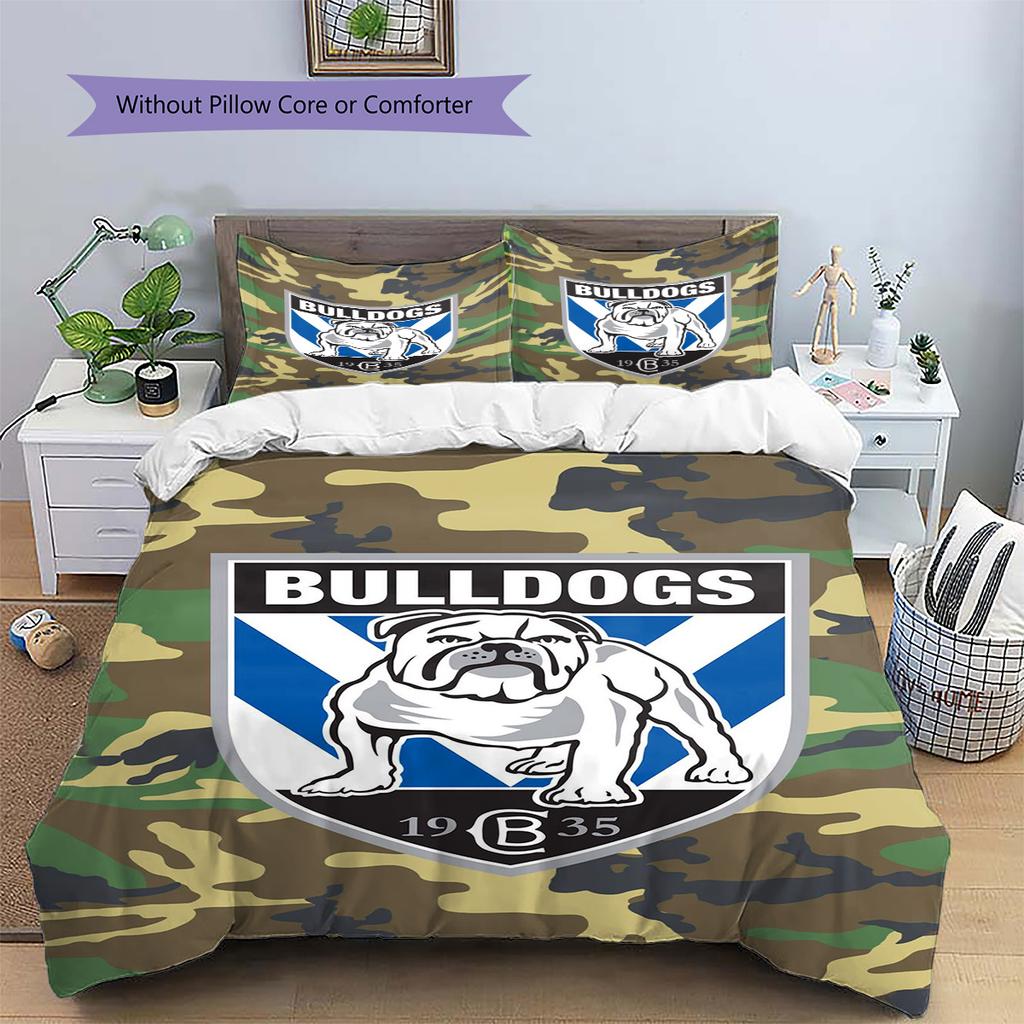 Canterbury Bulldogs Pattern Bedding Set Quilt Cover Pillowcase Home Decor Gift (1 * Duvet Cover + 2 * Pillowcase, Without Core)