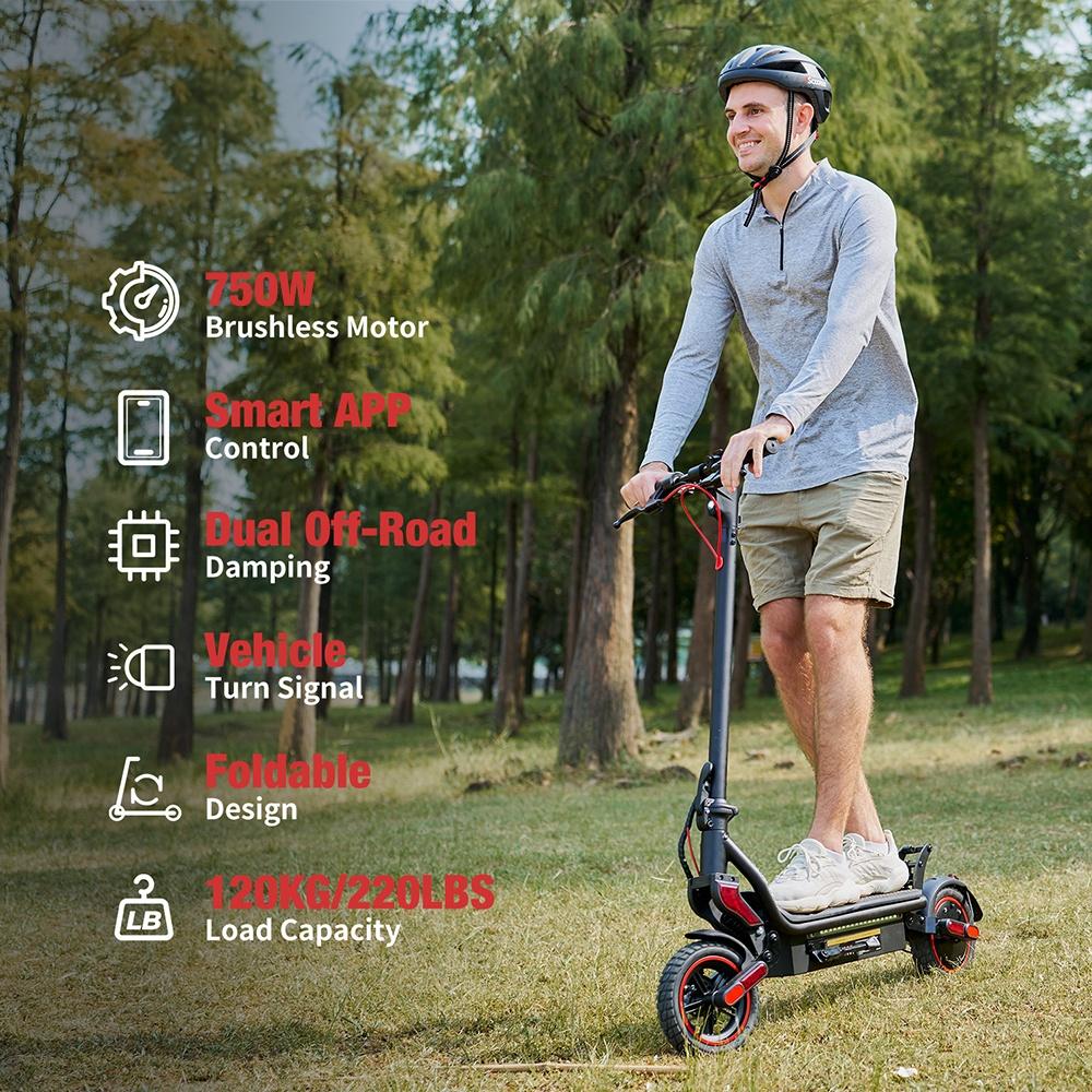 W8 Electric Scooter 750W Motor 48V14Ah Battery, 40km/h Max Speed 9.3” Off-Road Tires, Triple Brake with App Dual Suspension Escooters