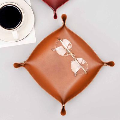 Elegant Folding Storage Trays Anti-slip Faux Leather Anti-Scratch Bronzing Organizer for Desktop