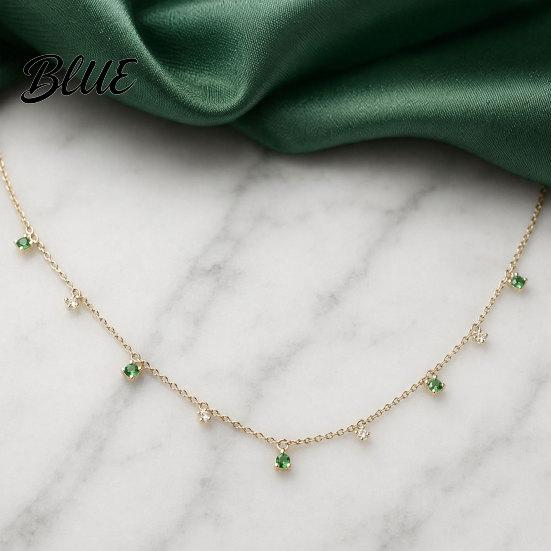Micro Setting Necklace Faux Crystal Chain for Women Green Cubic