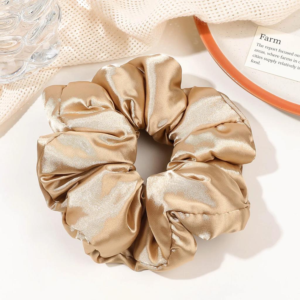 Weiches Kissen Elastisches Haarband Scrunchie für Frauen Luxus Design Große Blume Gefüllt Baumwolle Einfarbig Satin Pferdeschwanzbinder Accessoires