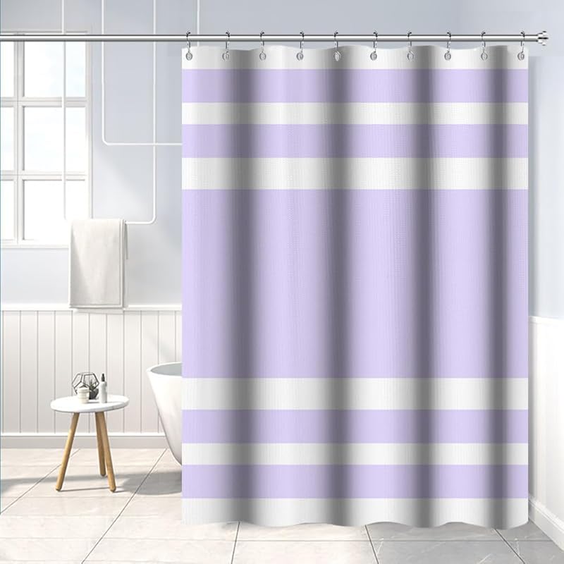 White Navy Blue Shower Curtain for Bathroom 72x72inches Boho Navy Blue and White Striped Waffle Shower Curtain Set with Hooks Bohemia Geometric