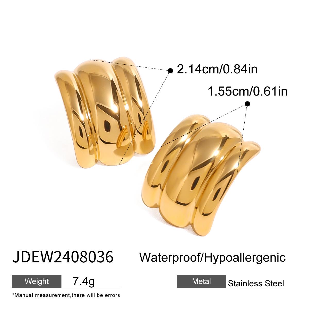 

Трендовые серьги из нержавеющей стали с 18-каратным золотым покрытием, гладкие, вогнуто-выпуклые - Не тускнеющая модная бижутерия