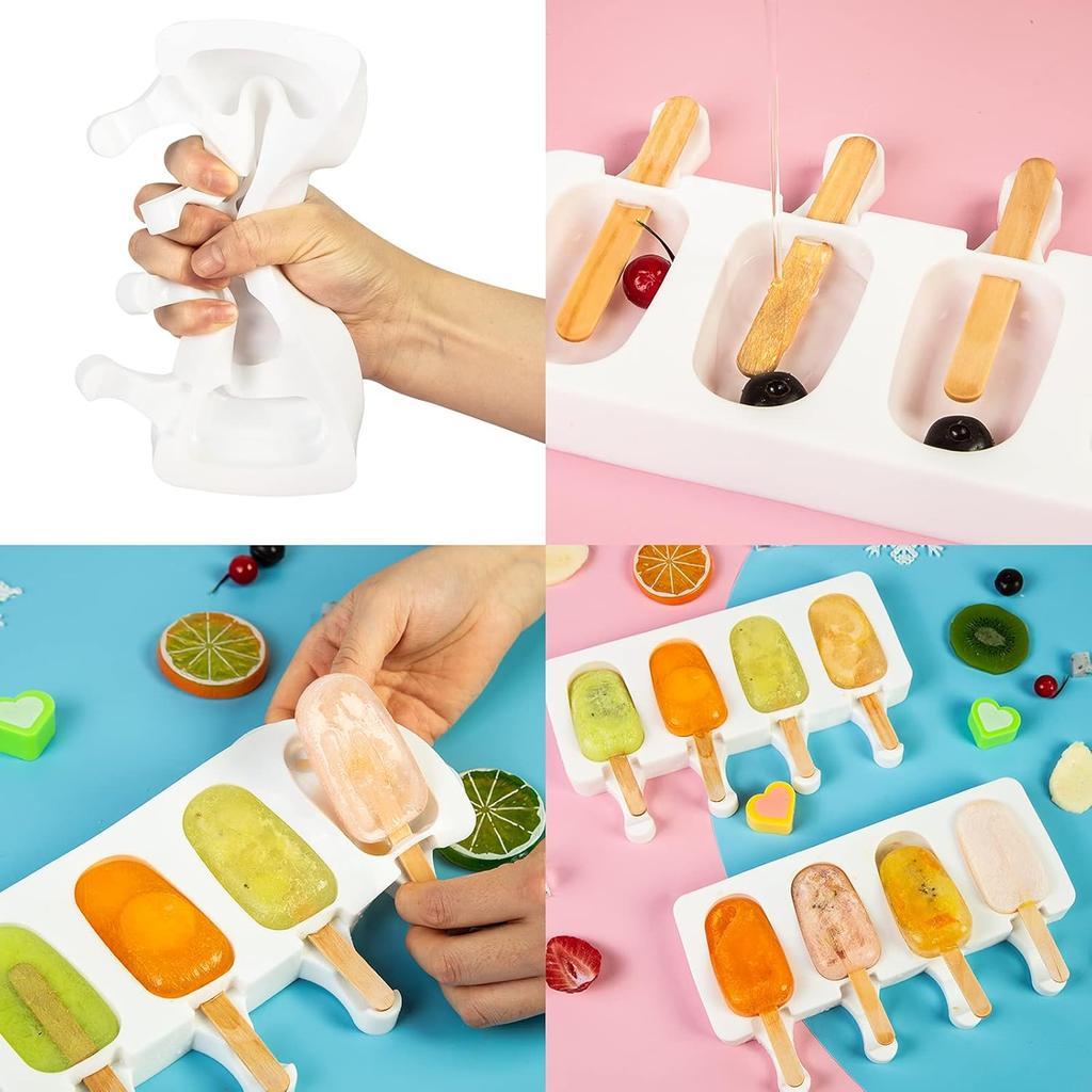 popsicle silicone mold, 4 cavity popsicle molds, home DIY ice cream. Children's handmade cake, ice cream mold, oval cake