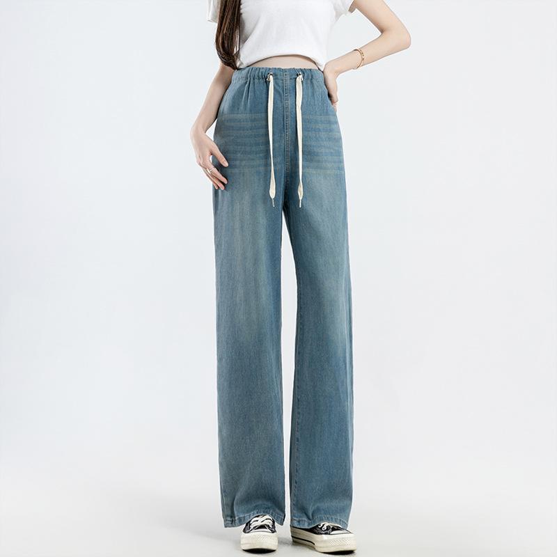 Petite Maternity Tencel Stretch Jeans - Summer Nine-Point Length, Drawstring Waist, Straight Leg, With Pockets 2XL