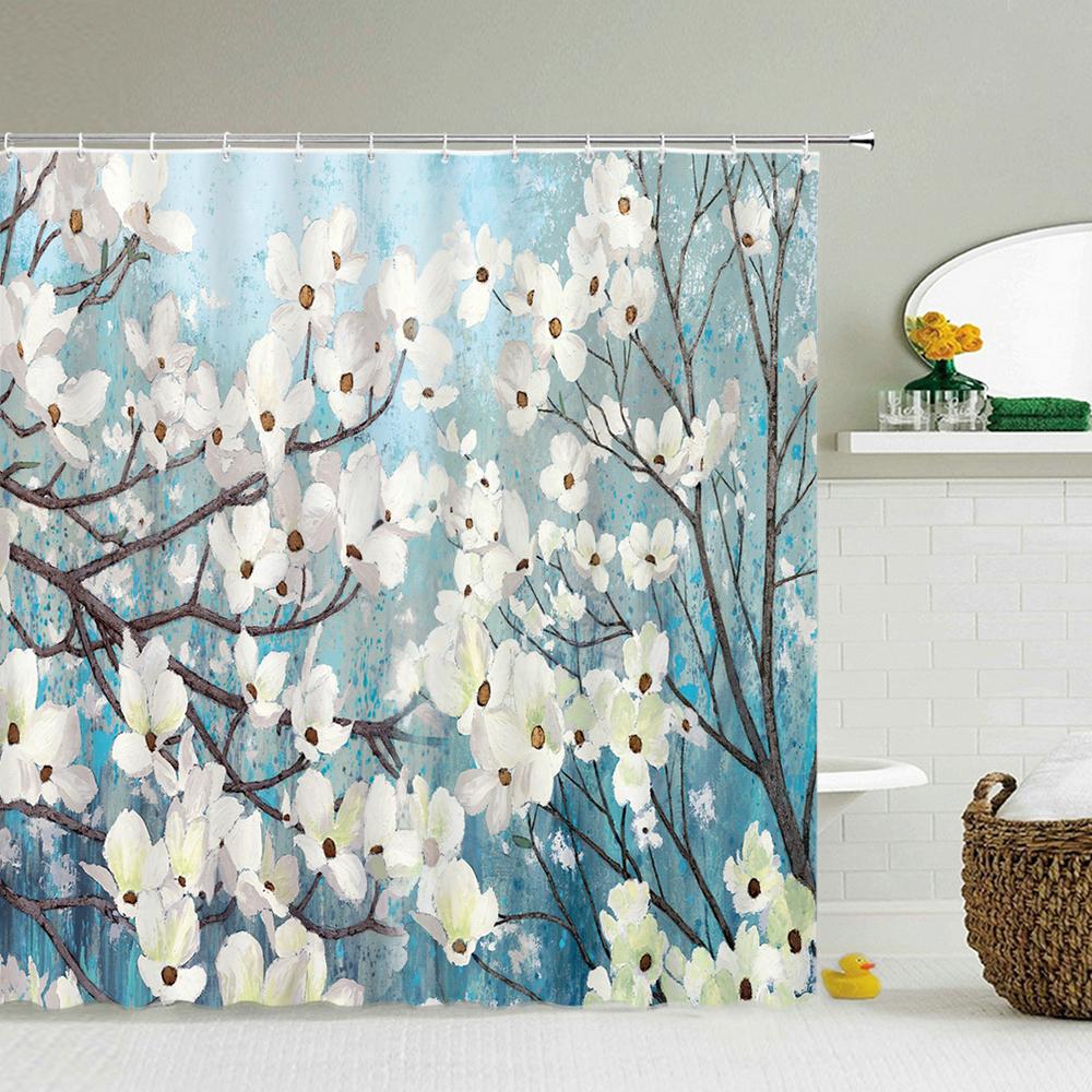 Chinese Style Flower And Birds Tree Shower Curtains Bath Curtain Waterproof Bathroom Decor With Hooks 3D Printing Bath Curtain